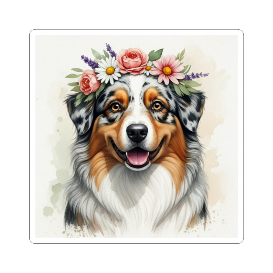 Australian Shepherd Watercolor Floral Crown Gift Set — Mug + Coaster + Sticker | Tritan