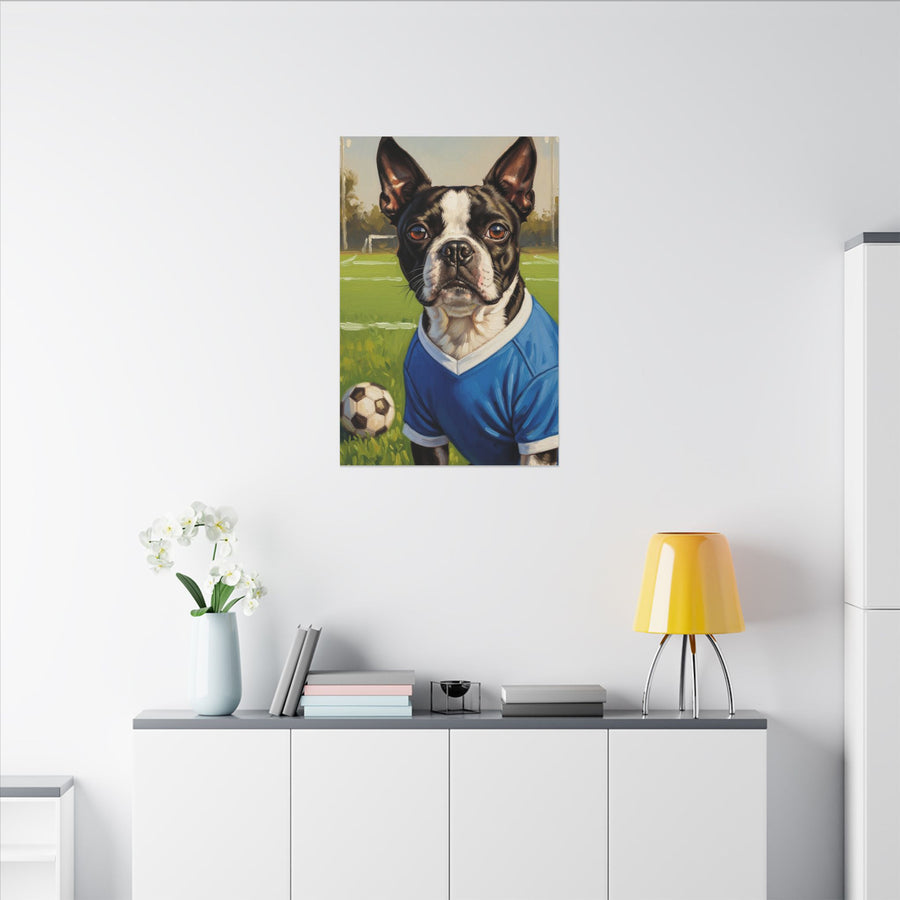 Boston Terrier Oil Painting Soccer Portrait Canvas Wall Art - Dog Lover Gift, Pet Decor, Sports Fan Home Art