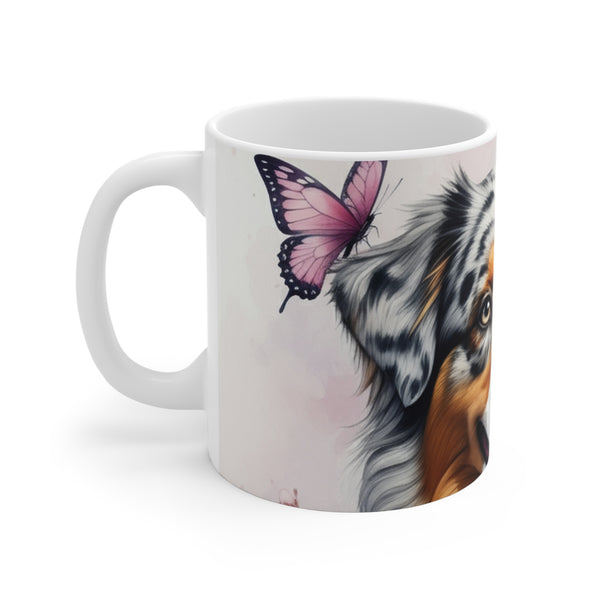 Australian Shepherd Watercolor Butterfly Bloom Coffee Mug | Premium Dog Prints | Tritan