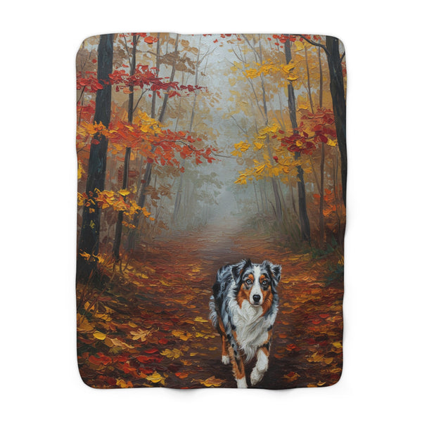 Acrylic Australian Shepherd - Autumn Woods | Sherpa Fleece Blanket