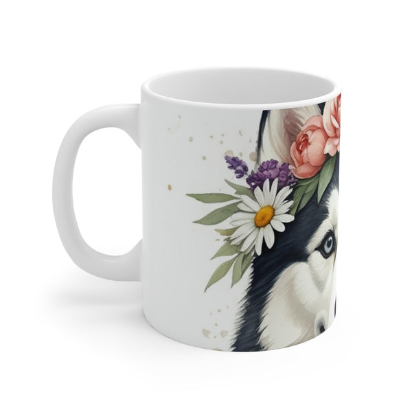Siberian Husky Watercolor Floral Crown Coffee Mug | Premium Dog Prints | Tritan
