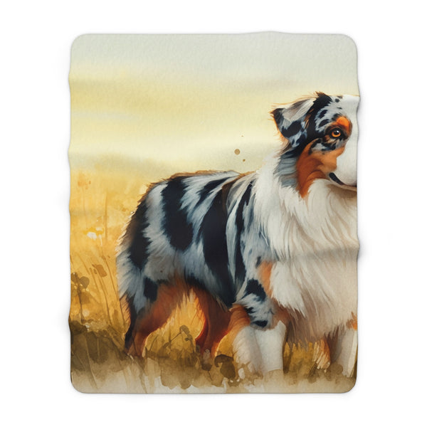 Australian Shepherd Watercolor Meadow Golden Throw Blanket | Premium Dog Prints | Tritan