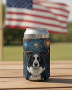 Border Collie 4th of July Patriotic Dog Pattern Can Cooler | July4 Pattern Drinkware Gift for Dog Lovers | Summer Party Decor