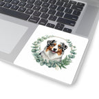 Australian Shepherd Watercolor Botanical Wreath Kiss-Cut Stickers | Premium Dog Prints | Tritan — view 7 of 12