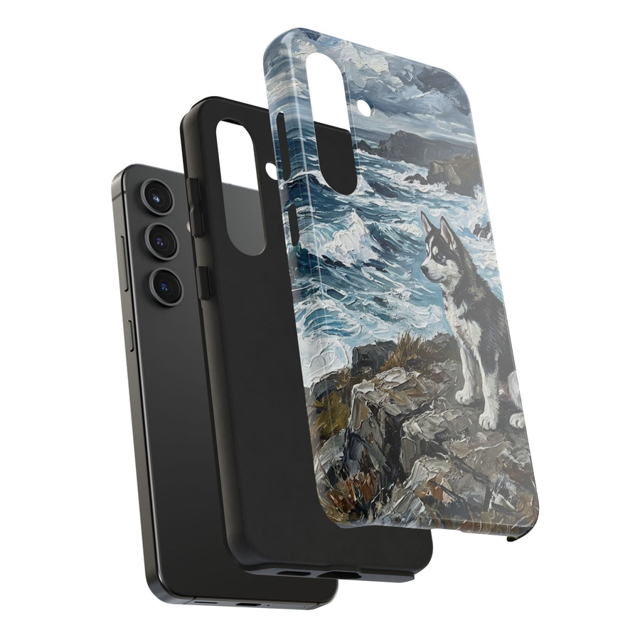 Siberian Husky Acrylic Gallery Print Coastal Cliffside Phone Case | Premium Dog Prints | Tritan — detail view