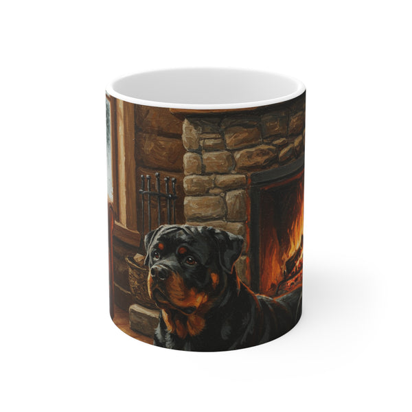 Acrylic Rottweiler - Winter Hearth | Ceramic Mug 11oz