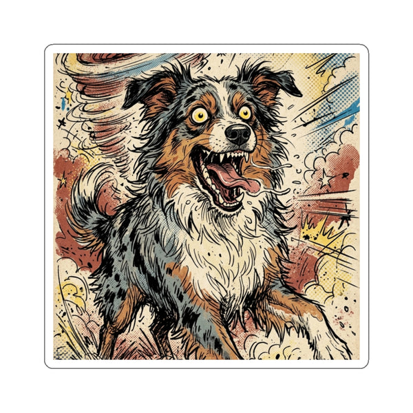 The Frantic Aussie Die-Cut Sticker | Australian Shepherd Comic Dog Art