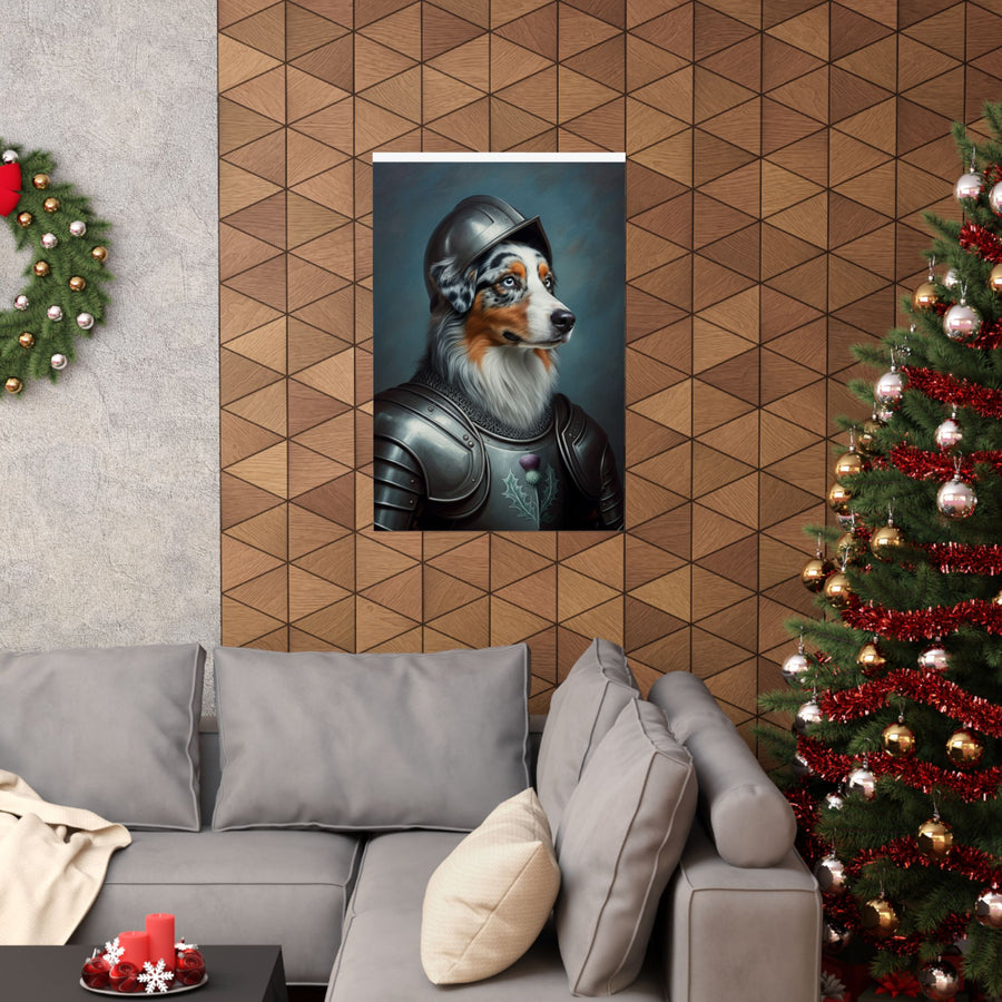 Australian Shepherd Medieval Knight Portrait Matte Poster, Regal Dog Art Print, Australian Shepherd Lover Gift, Wall Art