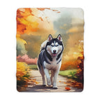 Siberian Husky Watercolor Autumn Path Throw Blanket | Premium Dog Prints | Tritan — secondary view