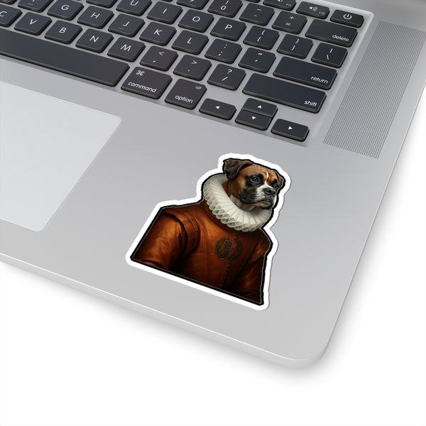 Boxer Renaissance Royal Portrait Sticker, Dog Portrait Vinyl Decal, Kiss-Cut Sticker, Boxer Lover Gift — Lifestyle View