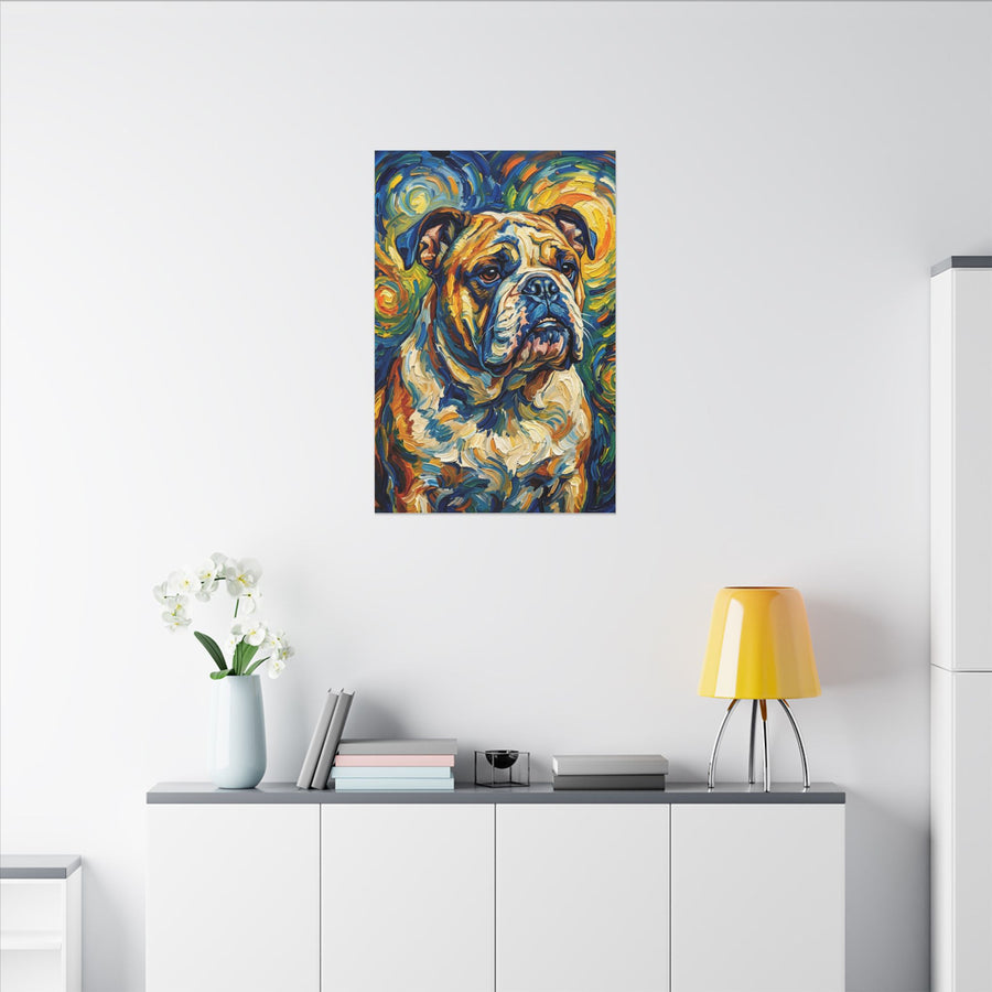 English Bulldog Post-Impressionist Oil Painting Canvas Wall Art | Funny Dog Decor Gift for Him Her | Bulldog Lover Art Print