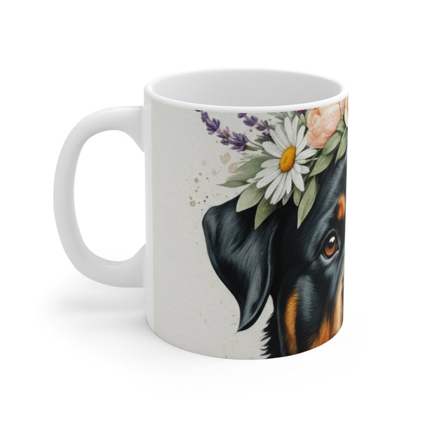 Rottweiler Watercolor Floral Crown Coffee Mug | Premium Dog Prints | Tritan