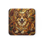Corgi Stained Glass Warm Jewel Cork Back Coaster | Dog Lover Gift