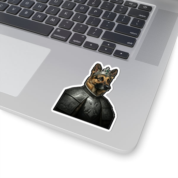 German Shepherd Kings & Queens Royal Portrait Sticker, Dog Portrait Vinyl Decal, Kiss-Cut Sticker, German Shepherd Lover Gift — Lifestyle View