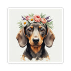 Dachshund Watercolor Floral Crown Kiss-Cut Stickers | Premium Dog Prints | Tritan