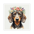 Dachshund Watercolor Floral Crown Gift Set — Mug + Coaster + Sticker | Tritan