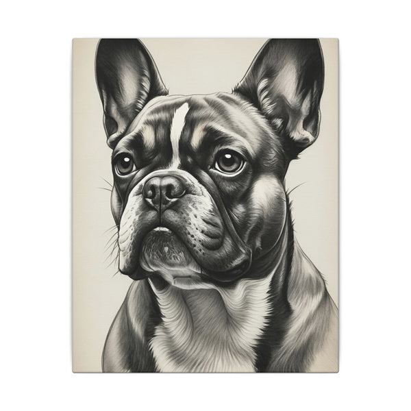 French Bulldog Charcoal Art Print, Dog Portrait Canvas Wall Art, Frenchie Lover Gift, Pet Decor, Stretched Canvas, Ready to Hang