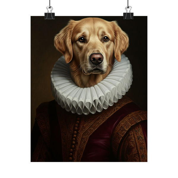 Golden Retriever Renaissance Royal Portrait Matte Poster, Regal Dog Art Print, Golden Retriever Lover Gift, Wall Art
