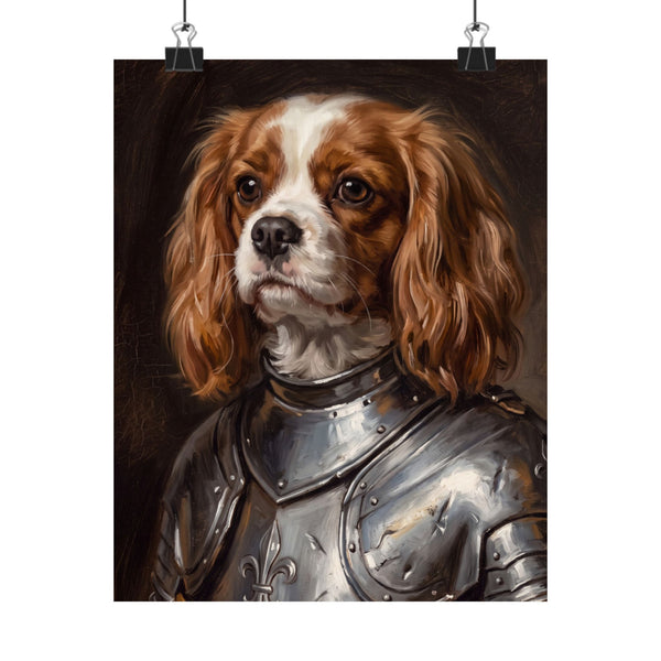 Cavalier King Charles Spaniel Medieval Knight Portrait Matte Poster, Regal Dog Art Print, Cavalier King Charles Spaniel Lover Gift, Wall Art