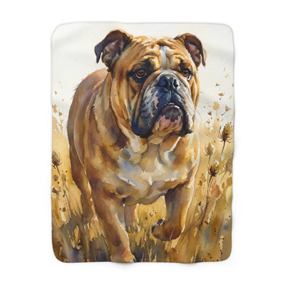 English Bulldog Watercolor Meadow Golden Throw Blanket | Premium Dog Art | Tritan