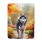 Siberian Husky Watercolor Autumn Path Throw Blanket | Premium Dog Prints | Tritan — primary view