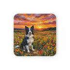 Border Collie Acrylic Gallery Print Sunset Prairie Cork Back Coaster | Dog Lover Gift — secondary view
