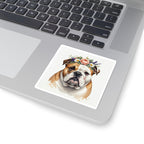 English Bulldog Watercolor Floral Crown Kiss-Cut Stickers | Premium Dog Prints | Tritan