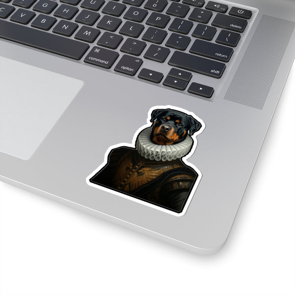 Rottweiler Renaissance Royal Portrait Sticker, Dog Portrait Vinyl Decal, Kiss-Cut Sticker, Rottweiler Lover Gift — Lifestyle View