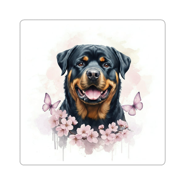 Rottweiler Watercolor Butterfly Bloom Kiss-Cut Stickers | Premium Dog Prints | Tritan