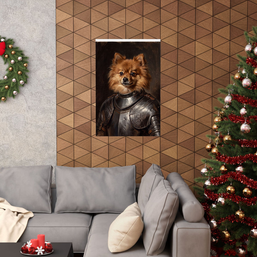 Pomeranian Medieval Knight Portrait Matte Poster, Regal Dog Art Print, Pomeranian Lover Gift, Wall Art