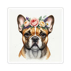 French Bulldog Watercolor Floral Crown Kiss-Cut Stickers | Premium Dog Prints | Tritan