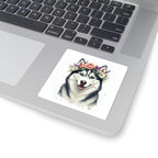 Siberian Husky Watercolor Floral Crown Kiss-Cut Stickers | Premium Dog Prints | Tritan