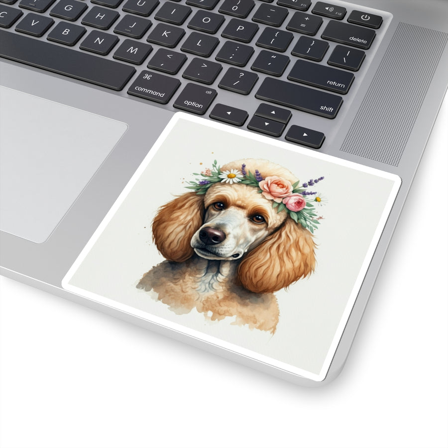 Poodle Watercolor Floral Crown Kiss-Cut Stickers | Premium Dog Prints | Tritan