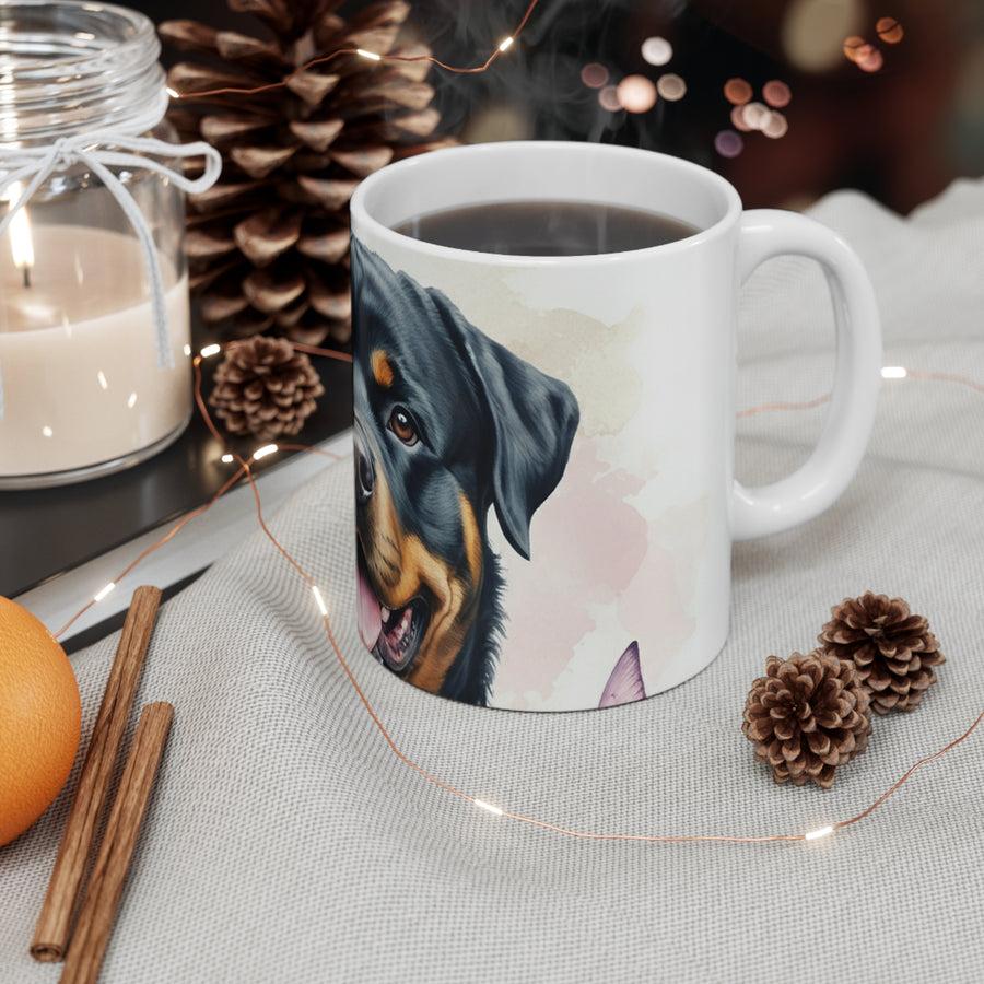 Rottweiler Watercolor Butterfly Bloom Coffee Mug | Premium Dog Prints | Tritan — detail view