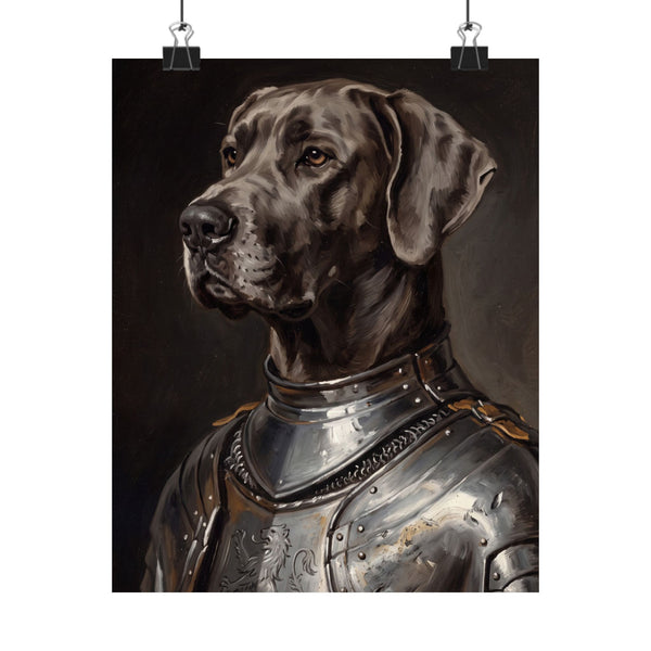 Great Dane Medieval Knight Portrait Matte Poster, Regal Dog Art Print, Great Dane Lover Gift, Wall Art