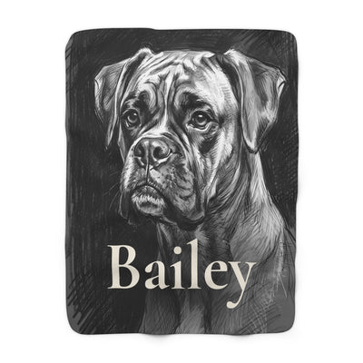 Personalized Boxer Blanket with Your Dog's Name, Charcoal-Style Dog Portrait Sherpa Fleece Throw, Dog Lover Gift