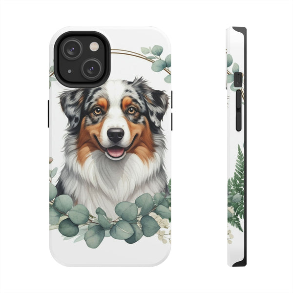 Australian Shepherd Watercolor Botanical Wreath Phone Case | Premium Dog Prints | Tritan
