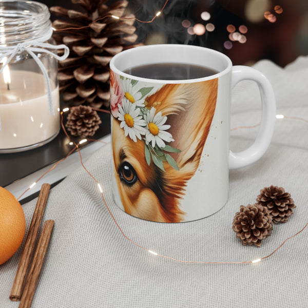 Corgi Watercolor Floral Crown Coffee Mug | Premium Dog Prints | Tritan — Lifestyle View