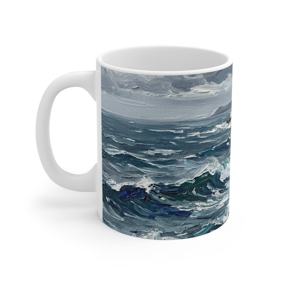 Acrylic Painting English Bulldog - Coastal Cliffside | Ceramic Mug 11oz