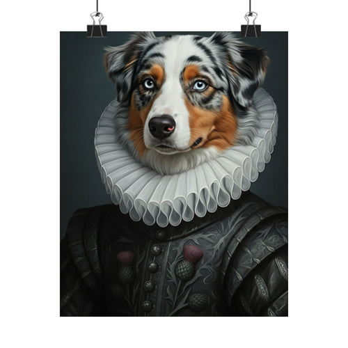 Australian Shepherd Renaissance Royal Portrait Matte Poster, Regal Dog Art Print, Australian Shepherd Lover Gift, Wall Art