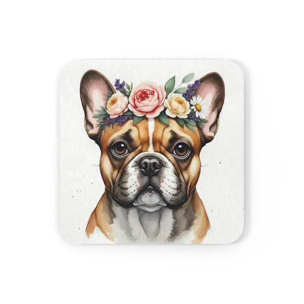 French Bulldog Watercolor Floral Crown Drink Coaster | Premium Dog Prints | Tritan
