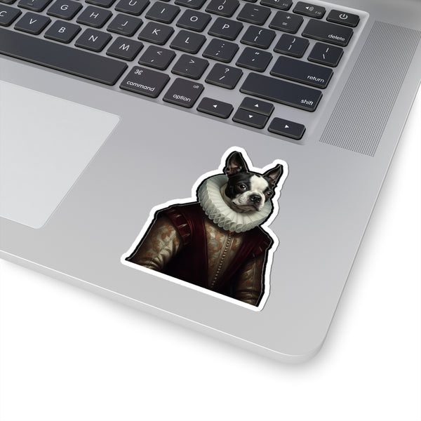 Boston Terrier Renaissance Royal Portrait Sticker, Dog Portrait Vinyl Decal, Kiss-Cut Sticker, Boston Terrier Lover Gift — Lifestyle View