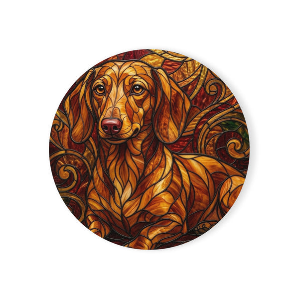 Dachshund Stained Glass Warm Jewel Cork Back Coaster | Dog Lover Gift