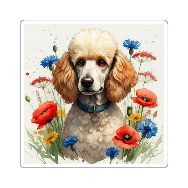 Poodle Watercolor Wildflower Field Kiss-Cut Stickers | Premium Dog Prints | Tritan
