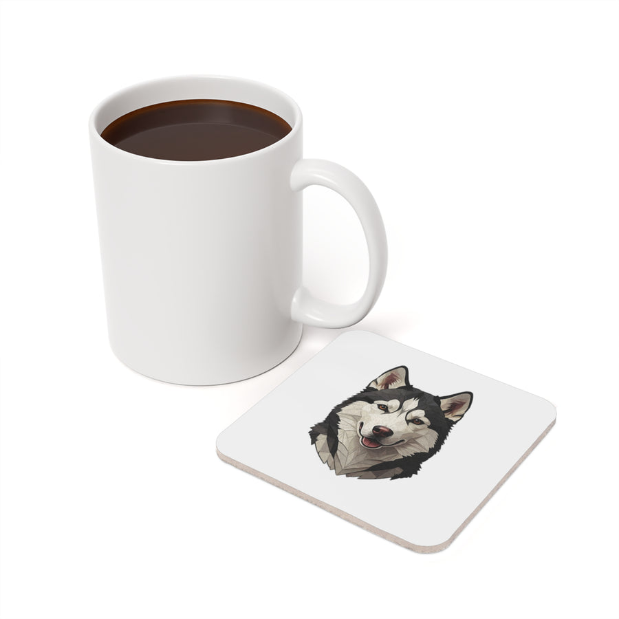 Siberian Husky Low Poly Monochrome Gold Cork Back Coaster | Dog Lover Gift