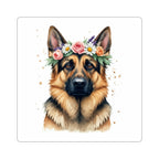 German Shepherd Watercolor Floral Crown Kiss-Cut Stickers | Premium Dog Prints | Tritan