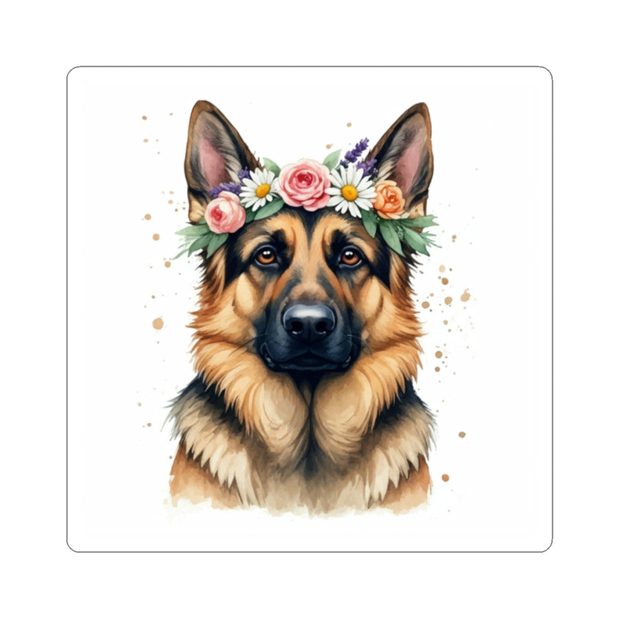 German Shepherd Watercolor Floral Crown Gift Set — Mug + Coaster + Sticker | Tritan