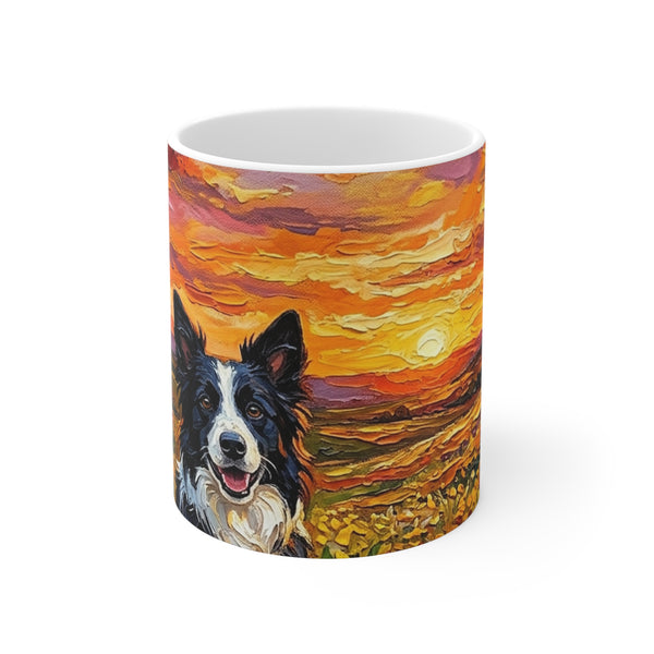 Border Collie Acrylic Gallery Print Sunset Prairie Ceramic Mug 11oz | Dog Lover Gift — primary view