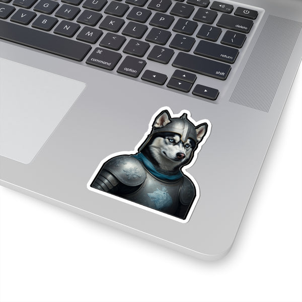 Siberian Husky Medieval Knight Portrait Sticker, Dog Portrait Vinyl Decal, Kiss-Cut Sticker, Siberian Husky Lover Gift — Lifestyle View