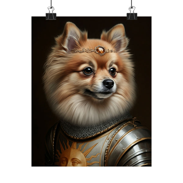 Pomeranian Medieval Knight Portrait Matte Poster, Regal Dog Art Print, Pomeranian Lover Gift, Wall Art